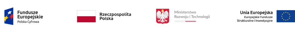 Loga projektowe Fundusze Europejskie Polska Cyfrowa, Rzeczpospolita Polska, Ministerstwo Rozwoju, Pracy i Technologii, Unia Europejska - Europejskie Fundusze Strukturalne i Inwestycyjne